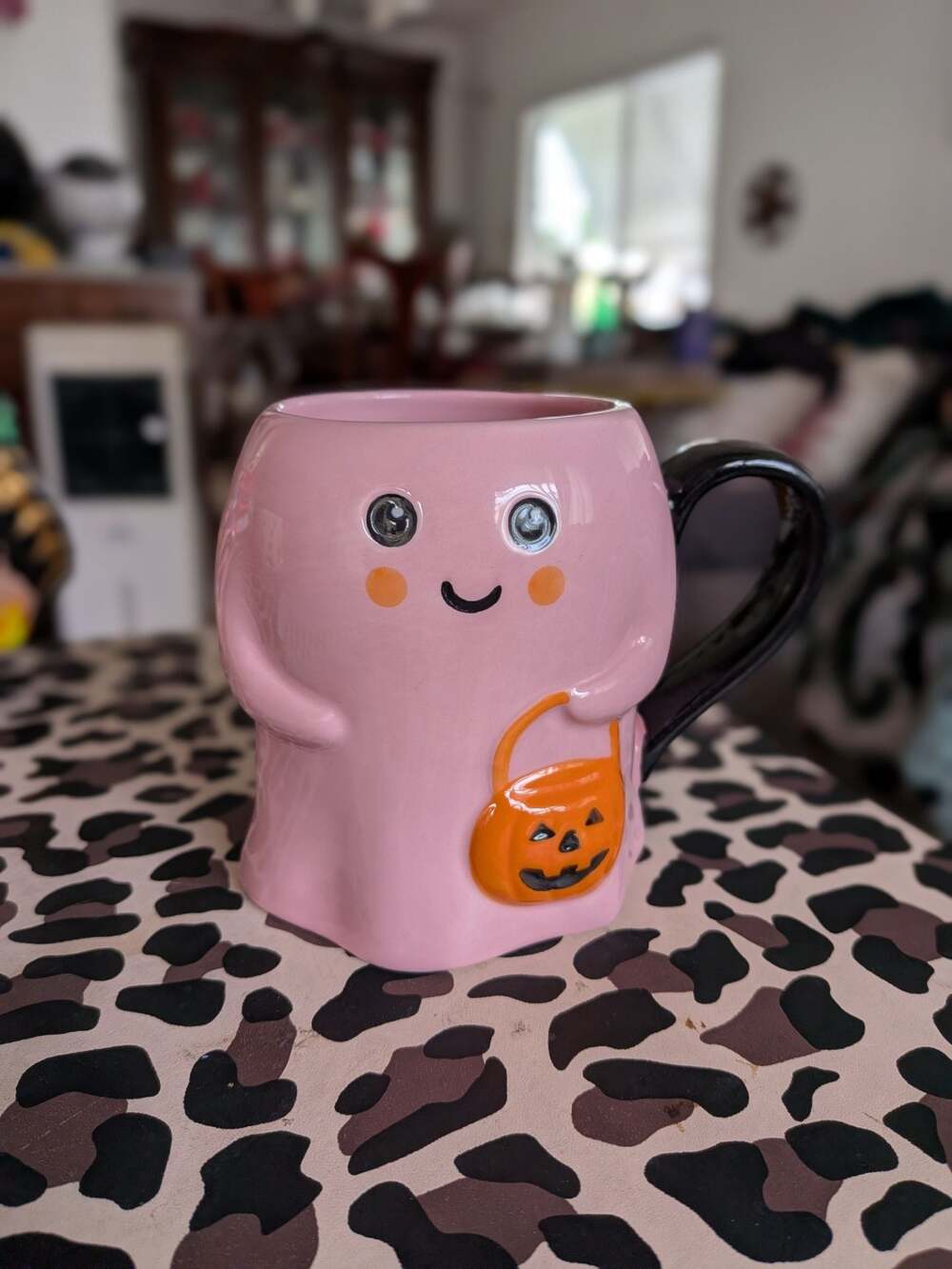 LANG by Design Group Pink Ghost Jack O' Lantern Ceramic Coffee Mug